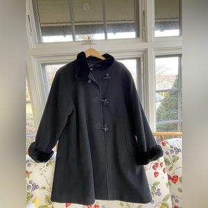 Black Cashmere Wool Blend Coat with Fur Trim
